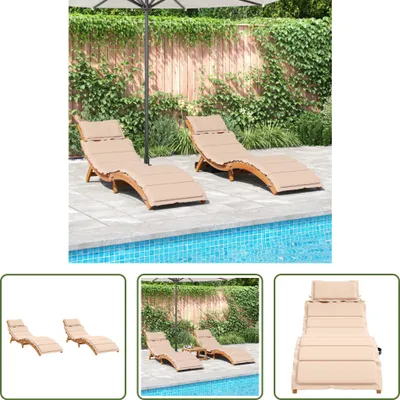 Image de The Living Store Bains de soleil avec coussins 2 pcs. Beige Bois massif Acacia