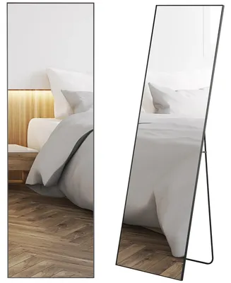 Immagine prodotto di Specchio a figura intera - Specchio da terra - 160 x 49 cm - Rettangolare - Autoportante - Montabile a parete - Struttura in metallo - Nero
