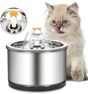 Obrázok produktu pre Nerezová fontána pre mačky s objemom 2,5 l, tichá, s filtrom a LED osvetlením