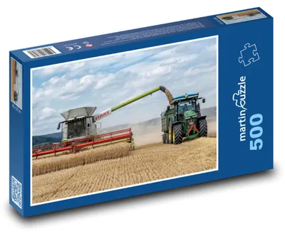 Produktbild von Puzzle 500 Mähdrescher und Traktor bei der Ernte - martinpuzzle