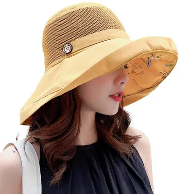 Produktbild von Sonnenhut aus Netz für Damen, UV-Schutz, breiter Eimer, Sommerhut, Strandhut, Sonnenschutz Fischerhut mit Kinnriemen
