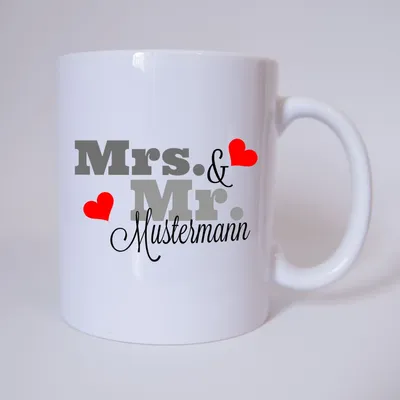 Produktbild von Mr. & Mrs. mit individuellen Namen - Tasse - Kaffeetasse - Tasse mit Spruch