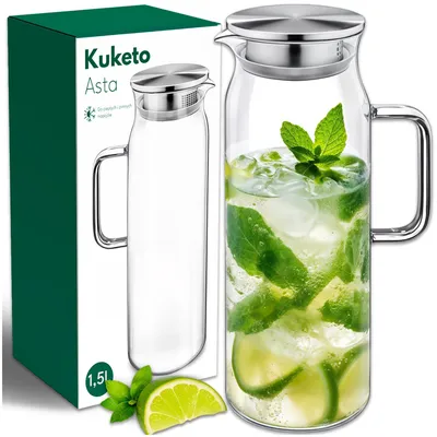 Obrázek produktu pro Kuketo | Skleněná karafa Asta - 1,5 l - Transparentní - Elegantní design - Tepelně odolná a praktická