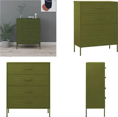 Imagen del producto de vidaXL Cómoda verde oliva de 80x35x101,5 cm, acero - Cómoda - Cómodas - Archivador con cajones - Archivadores con cajones