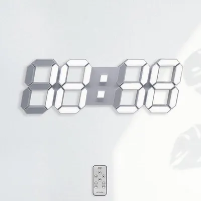 Immagine prodotto di Orologio da parete digitale a LED 3D da 15" con sveglia luminosa e telecomando, bianco