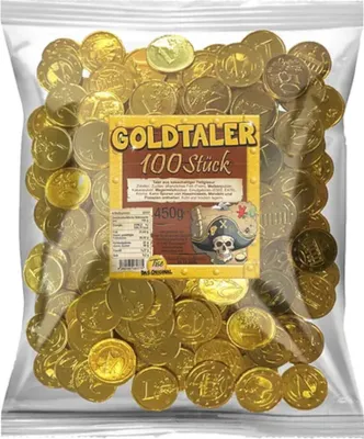 Produktbild von Tise Goldtaler aus kakaohaltiger Fettglasur 100 Stück Packung 450g