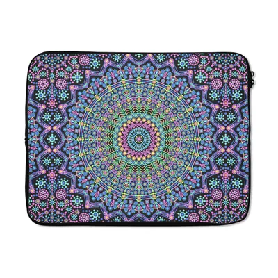 Produktbild von MuchoWow® Laptop Hülle 17 Zoll Laptoptasche Mandala - Hippie - Regenbogen - Neon - Muster - Zipper - Schutzabdeckung