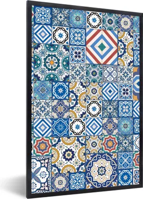 Produktbild von MuchoWow® Gerahmtes Poster Muster - Blau - Formen 20x30 cm - Poster mit Schwarzem Bilderrahmen Wandposter Rahmen Foto Bilder - Drucken - Bilder Poster im Rahmen