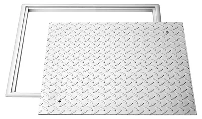 Immagine prodotto di VEVOR Copertina per pozzetto con telaio 60 x 60 cm, coperchio quadrato per pozzetto, coperchio per fossa settica, coperchio antiscivolo per canalette di scolo Acciaio al carbonio ad alta resistenza, per marciapiedi, giardini e cortili
