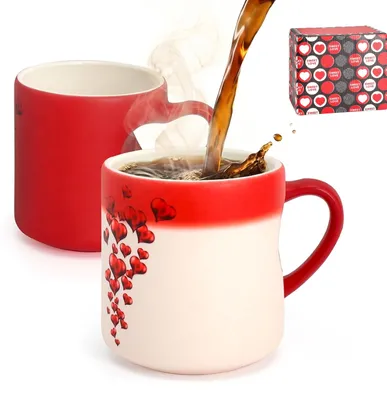 Herzförmige Farbwechsel-Tasse aus Keramik, 350 ml, rot-weiß