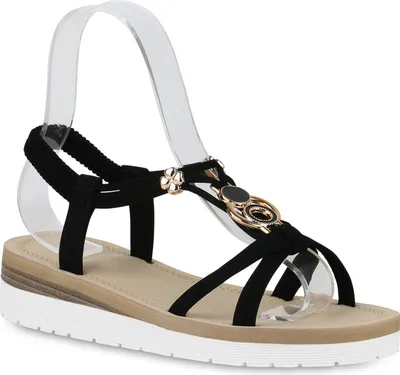 Produktbild von VAN HILL Damen Riemchensandaletten Sandalette Zierperle Profil-Sohle Schuhe 841240, Farbe: Schwarz, Größe: 37