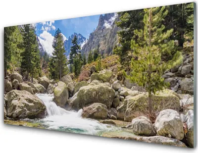 Produktbild von Acrylglasbilder 100x50 Wandbild Druck Gebirge Wald Steine See Natur