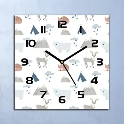 Produktbild von Wanduhr Echt-Glas-Küchenuhr Waldtiere Fuchsbär Quarz 30x30 Deko Bilder