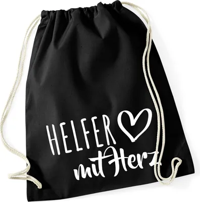 Produktbild von Huuraa Turnbeutel Helfer mit Herz 12 Liter Black Baumwolle Rucksack Geschenkidee
