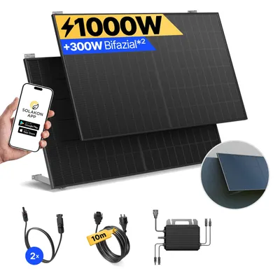 Produktbild von Balkonkraftwerk 1000W Solaranlage mit Wand/Gartenhaus Halterung Steckerfertig Komplettset Photovoltaik Anlage 800W, Kabellänge: 10m, Solakon