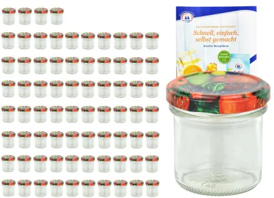 Produktbild von 75er Set Sturzglas 167 ml To 66 Obst Dekor Deckel Einmachgläser Einkochgläser incl. Rezeptheft