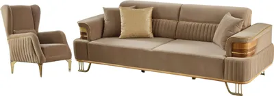 Produktbild von Villa Möbel Sofa Set Braga Hellbraun Stellvariante:2+1 Relax- und Bettfunktion, pflegeleichter Mikrofaser Samtstoff