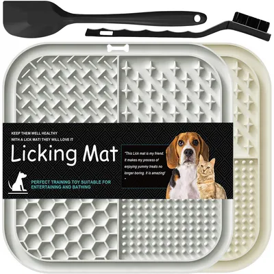 Produktbild von 2 Stück Leckmatte Hund,Schleckmatte Hund mit Silikonspatel und Bürste, Hundespielzeug, Futtermatte für Butter, Joghurt, für Hundebaden, Trainieren