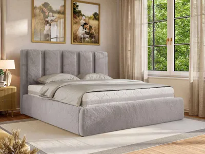 Produktbild von MKS MEBLE Polsterbett SAVINO CLASSIC mit Bettkasten & Stauraum, Doppelbett 160 x 200 cm, Gasdruckfedern, Inkl. Lattenrost, Modernes Ehebett - Hellgrau Plüsch