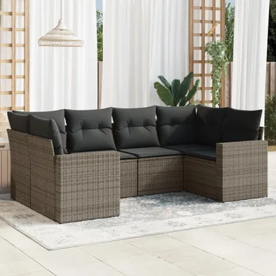 Produktbild von Design 6-tlg. Garten-Sofagarnitur mit Kissen Grau Poly Rattan, Gartenmöbel-Sets 2024 Neu