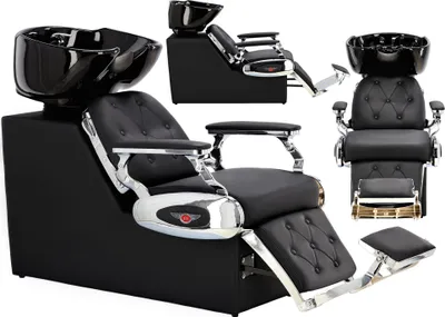Produktbild von Friseurwaschanlage Barberwaschanlage Valentino zum Friseur- und Barbersalon bewegliche schüssel keramik Armatur Batterie Kopfhörer