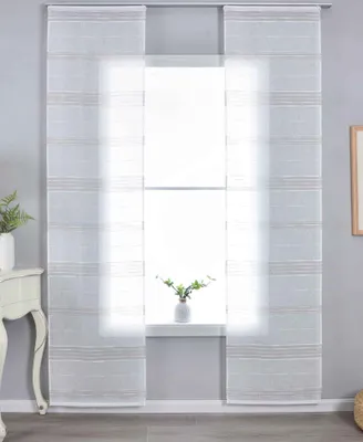 Produktbild von 2er Set Halbtransparente Schiebegardine mit Paneelwagen HxB 245x60 cm Taupe »Frankfurt« Leinenbindung Linienmuster Formstabil Robust 202460P-2