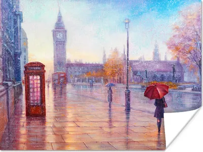 Produktbild von MuchoWow® Poster Malerei - Ölgemälde - London - Telefon 40x30 cm - Plakate für die Wände - Poster Wohnzimmer