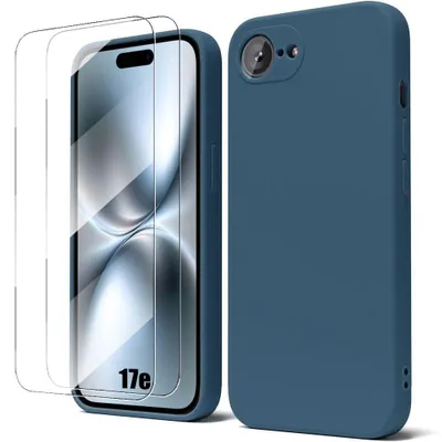Image de Coque + 2 Verres Trempés pour iPhone 17e, Protection Silicone Liquide Ultra Slim Souple Bleu Marine
