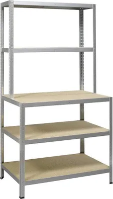 Zdjęcie produktu dla Mocne regały robocze Avasco - wygląd metalu i drewna - szerokość 100 cm - nośność 875 kg - nośność 175 kg na półkę