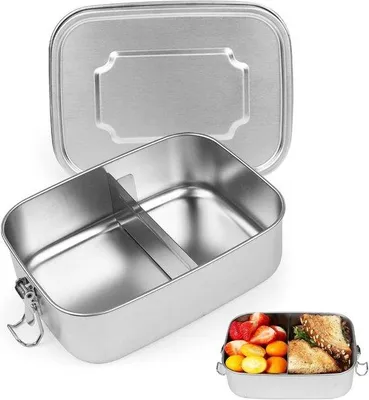 Produktbild von Metallische Picknickbox 800 ml - Herstellbare Lunchbox mit Verteiler und leckfreier Metallbox für Picknick und Schule - Ideal für Büro - Umweltfreundlich und tragbar - Abmessungen: 165 x 127 x 63 mm