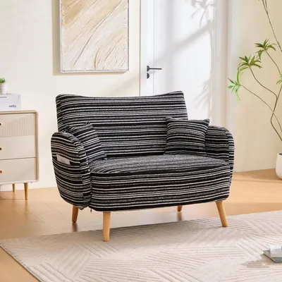 Image de OKWISH Canapé 2 Places Tissu Bouclé - Accoudoirs Confortables et Pochette Latérale - Coussin Rembourré Mousse - 121x81,5x87 cm - Noir