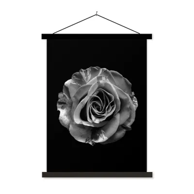 Produktbild von MuchoWow® Textilposter Blumen - Rose - Schwarz - Weiß - Botanisch 120x160 cm mit schwarzem Rahmen - Magnetischer