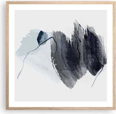 Produktbild von Gerahmtes Poster - Rahmen in heller Eiche - Blau Grau Aquarell - 60x60 cm - Wand Bild - Wanddeko - Wandbilder - Kunstposter - Wandposter - Bilderrahmen - Bilder - Kunstdruck - P2NAC60x60-4975