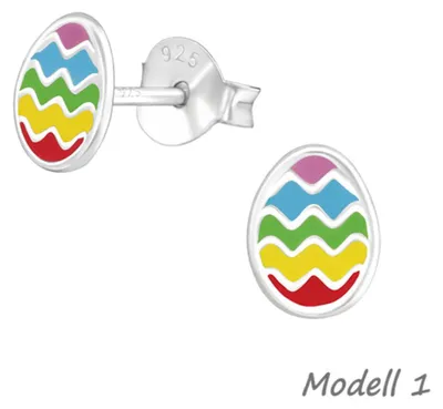 Produktbild von Ohrstecker Ostern: 925 Silber Kinder Ohrringe „Hase, Küken, Osterei“ Modell 1