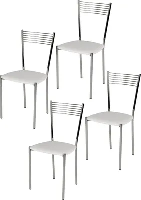 Immagine prodotto di t m c s Tommychairs - Set di 4 sedie moderne ELEGANCE per cucina e sala da pranzo, robusta struttura in acciaio cromato, seduta imbottita rivestita in Pelle finta bianca
