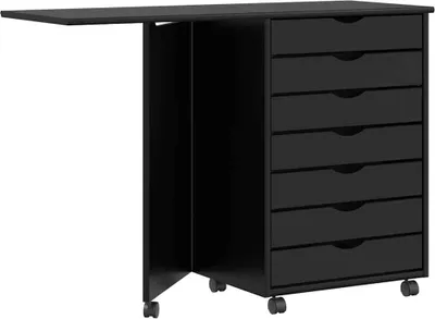 Produktbild von Rollschrank mit Schreibtisch MOSS Schwarz Massivholz Kiefer