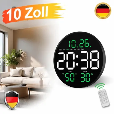Image de Grande horloge murale numérique avec affichage LED, télécommande, fonction réveil, alimentation USB et indication du jour de la semaine