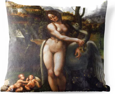 Produktbild von MuchoWow® Outdoor Kissen - Leda und der Schwan - Leonardo da Vinci - 50x50 cm - Wetterfest - Lounge Kissen - Komfortabel - Kissen mit Bild