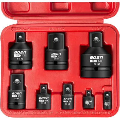 Productafbeelding van Schlagmoersleutel-verlenger-set, 8 stuks, 1/4", 3/8", 1/2", 3/4", krachtaansluiting, chroom-molybdeenstaal, zwart