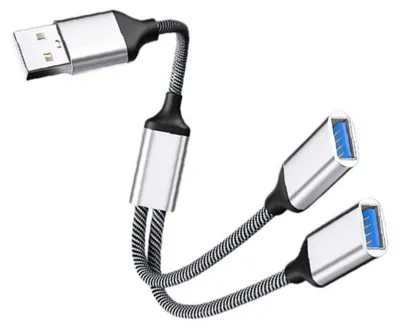 Produktbild von INF USB auf Dual USB Adapter Aluminium 2-Port USB 2.0 Hub 27cm mobil Silber