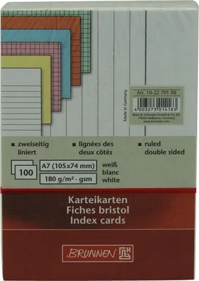 The image shows the packaging of index cards, with various colored cards visible.