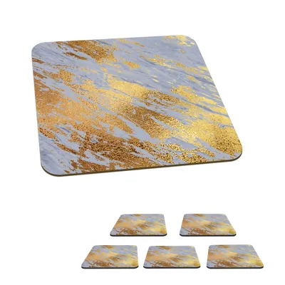 Obrázek produktu pro KitchenYeah® Skleněné podtácky Square Set of 6 Marble - Gold - Blue 10x10 cm Podtácky na sklenice - Podtácky na nápoje - Chrániče stolů - Podtácky na šálky Stolní barové sklo
