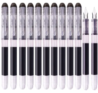 Produktbild von Einweg-Füllfederhalter 12 Stück - Schwarze Tinte - Geschmeidiges Schreiben - Büromaterial - Kalligraphie - Edelstahl - Schreibgeräte