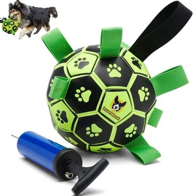 Image de Ballon de foot interactif pour chiens avec poignées (15 cm) - pour l'intérieur, l'extérieur et l'eau