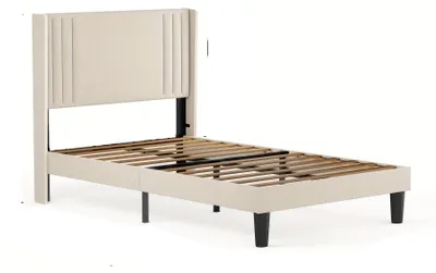 Productafbeelding van Bedframe - Bed - Eenpersoonsbed - Tweepersoonsbed - Opbergbed - Gestoffeerd Bedframe - Beige - 120x200 cm