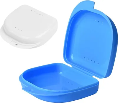 Obrázek produktu pro 2 úložné boxy na částečné zubní náhrady (modré + bílé)
