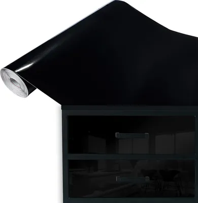 Produktbild von DecoMeister Einfarbige Folien - Dekorfolie - Selbstklebefolie für Küchenfronten - Möbelfolie - Meterware - 90x100 cm Schwarz Glanz
