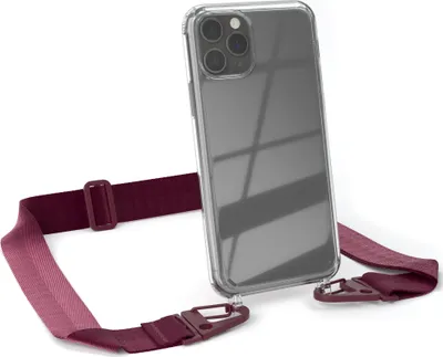 Produktbild von EAZY CASE - Hülle mit Band für Apple iPhone 11 Pro, Handyhülle mit Umhängeband, Silikonhülle transparent, Handykette in Rot