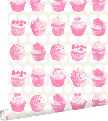 Produktbild von ESTAhome Tapete Cupcakes auf glänzenden Punkten Rosa 53 cm x 10.05 m