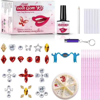 Produktbild von Zahnschmuck DIY Set, 60 Kristalle, Zahnschmuckkleber Inklusive, fuer Partys